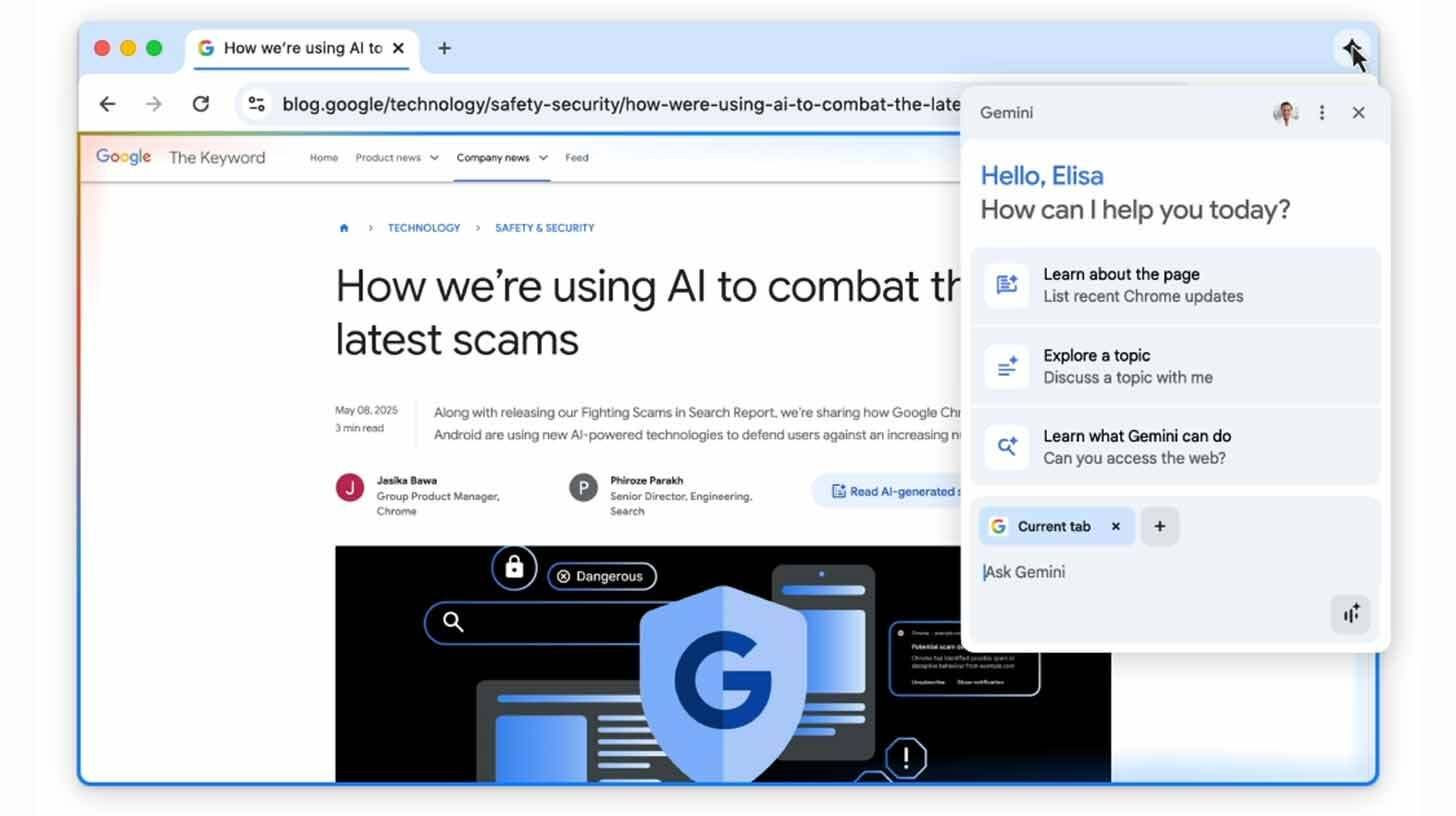 Gemini is integrated into Chrome by Google