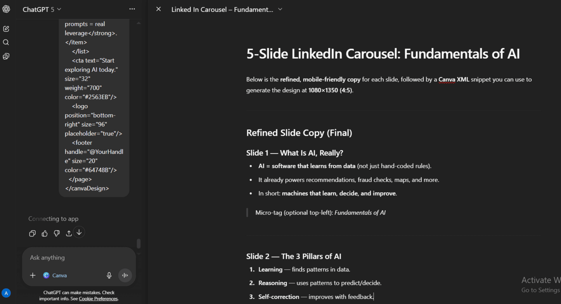 Make LinkedIn carousels with Canva in ChatGPT